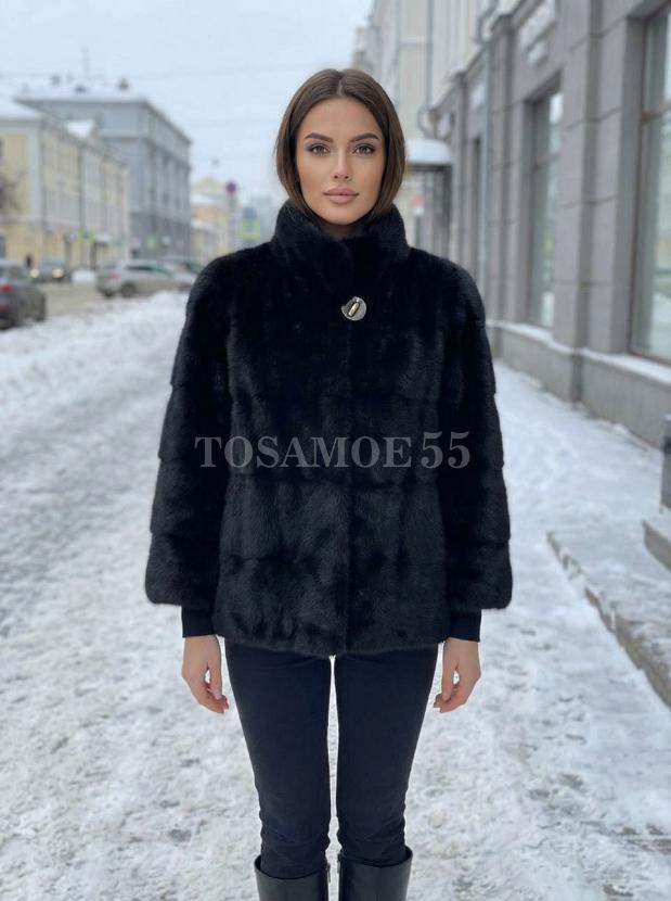 Черная короткая норковая шуба поперечка фото №2