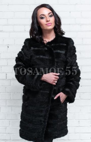 Пальто из норки черного цвета воротник лодочка