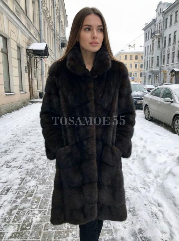 Норковая черная шуба с отложным воротником фото №1